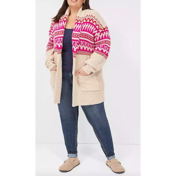 Lane Bryant Shawl Collar Jacquard Cardigan Size 18/20 Open Front Long Line NEW - Picture 5 of 11